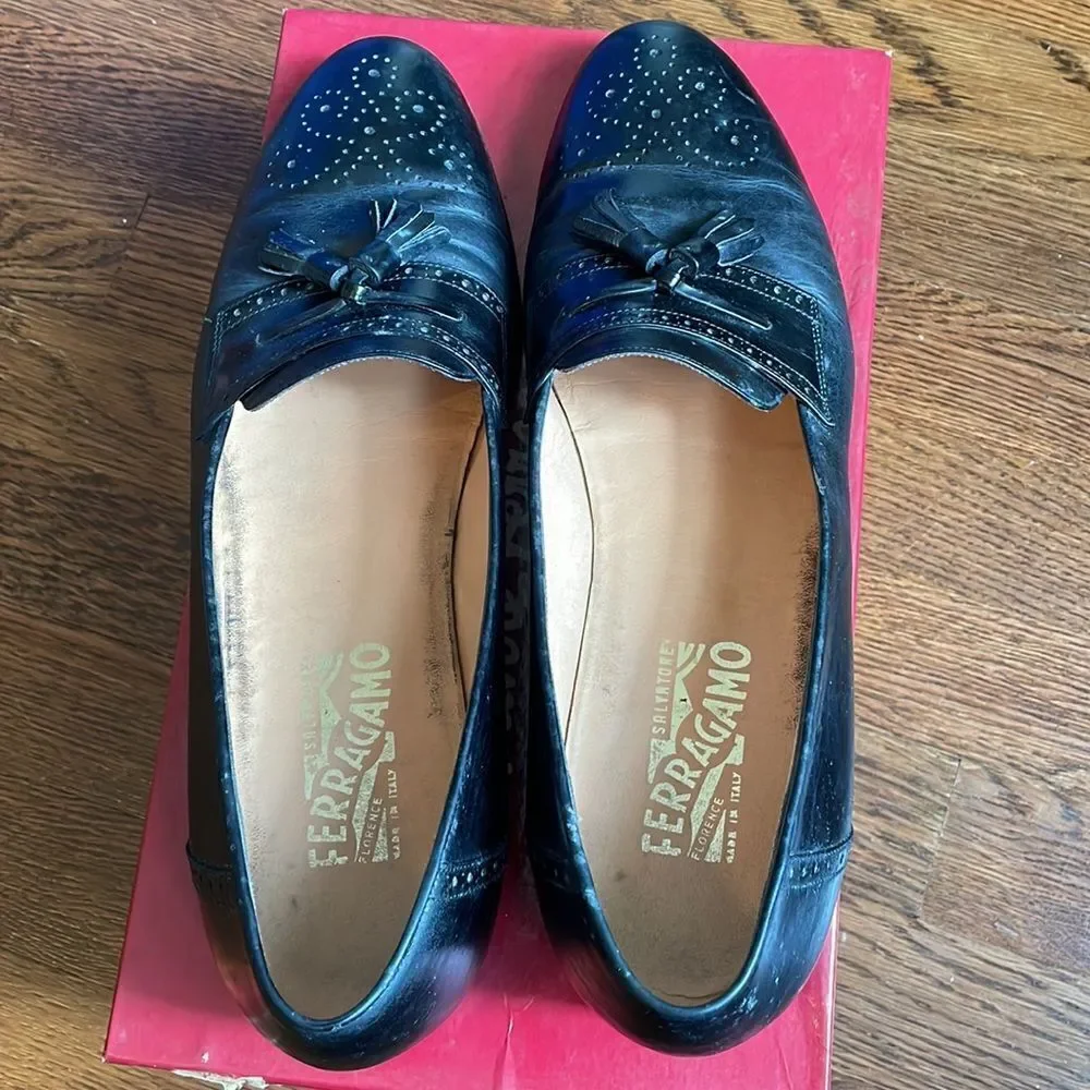 Vtg‎ Salvatore Ferragamo “Caronte” black Oxford style slip on dress shoes